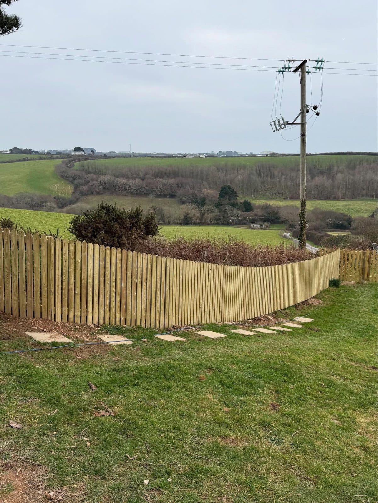 Fencing work by Ansum Handy Services, overlooking the Cornwall countryside